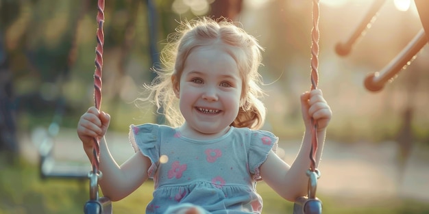 bambino che si oscilla su un'altalena nel parco IA generativa