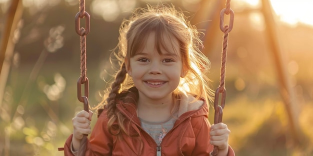 bambino che si oscilla su un'altalena nel parco IA generativa