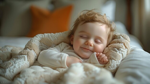 Bambino che si riposa sul letto con una coperta