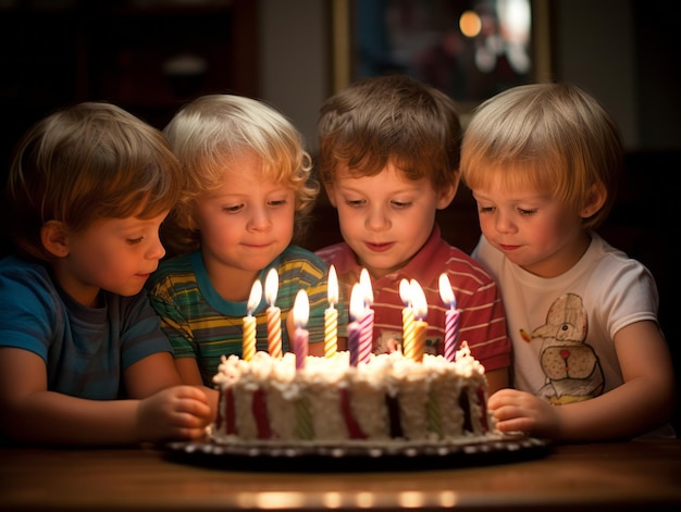 Bambino che spegne le candeline sulla torta di compleanno