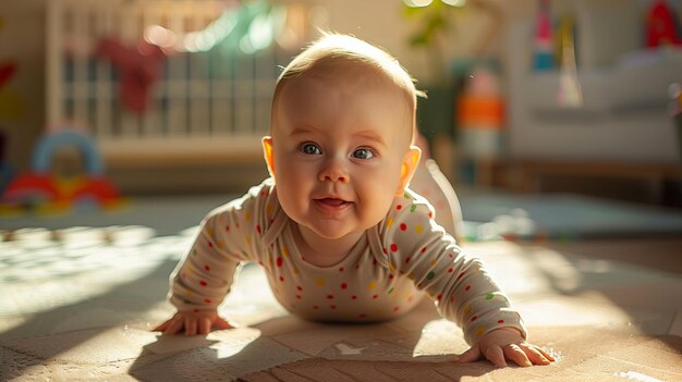 Bambino che striscia sul pavimento del soggiorno