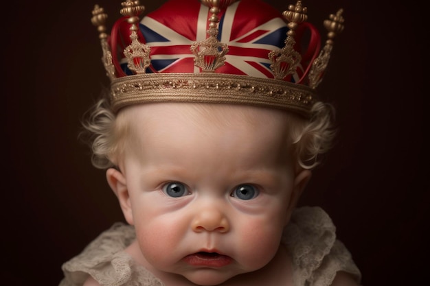 Bambino con bandiera inglese e corona Ai generativa