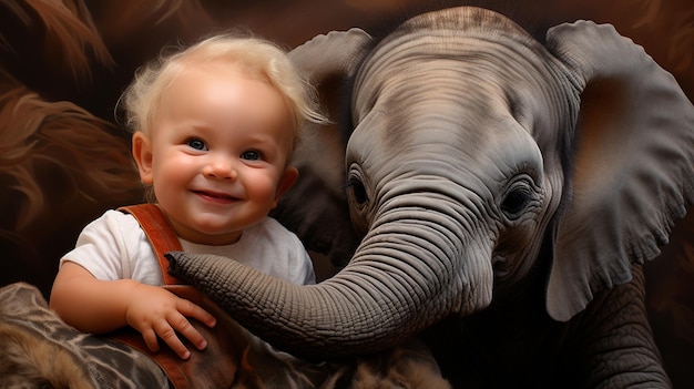 bambino con un simpatico elefante africano