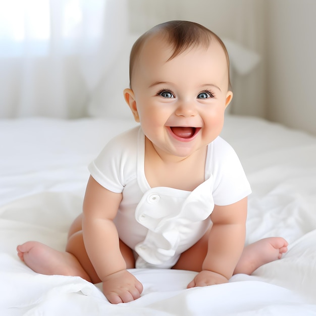 Bambino con un sorriso dolce e un pannolino bianco