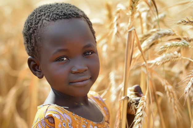 Bambino d'oro africano campo di grano Generate Ai