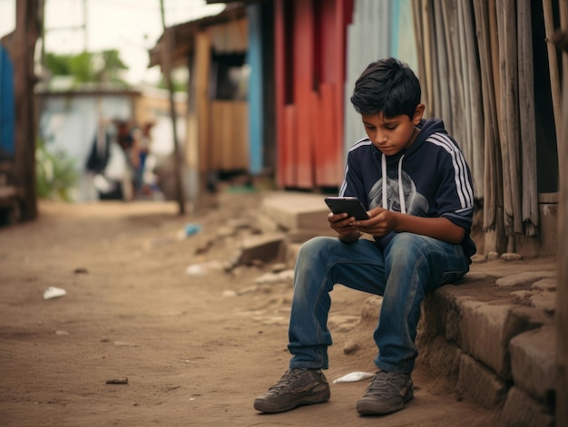 bambino dalla Colombia che utilizza lo smartphone per giocare