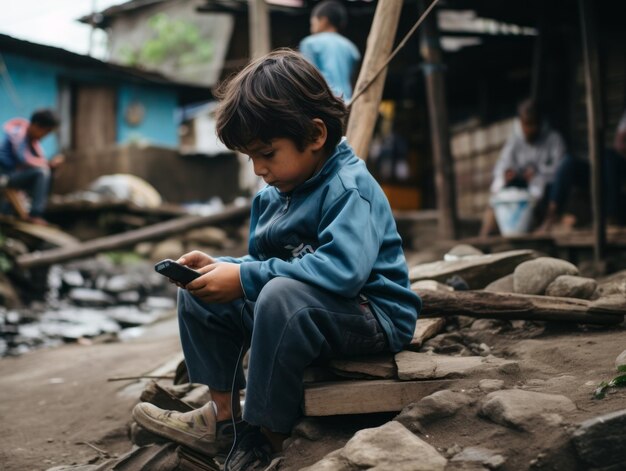 bambino dalla Colombia che utilizza lo smartphone per giocare