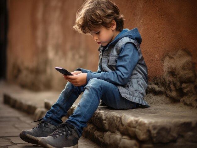 bambino dalla Colombia che utilizza lo smartphone per giocare
