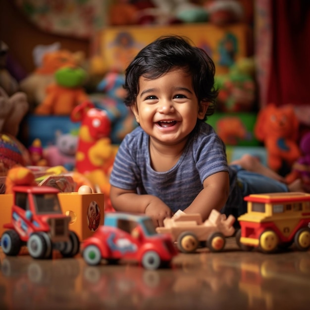 Bambino dello Sri Lanka felice che gioca con i giocattoli