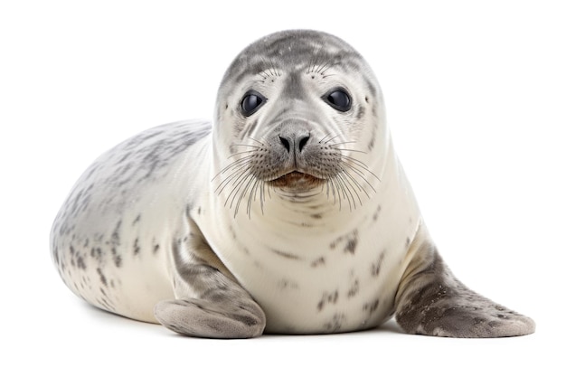 Bambino di foca comune su sfondo bianco