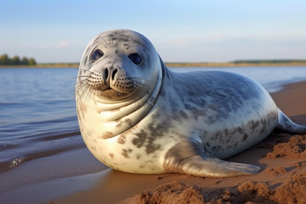 Bambino di foca comune sulla costa