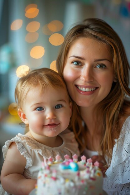 Bambino e madre festeggiano il primo compleanno