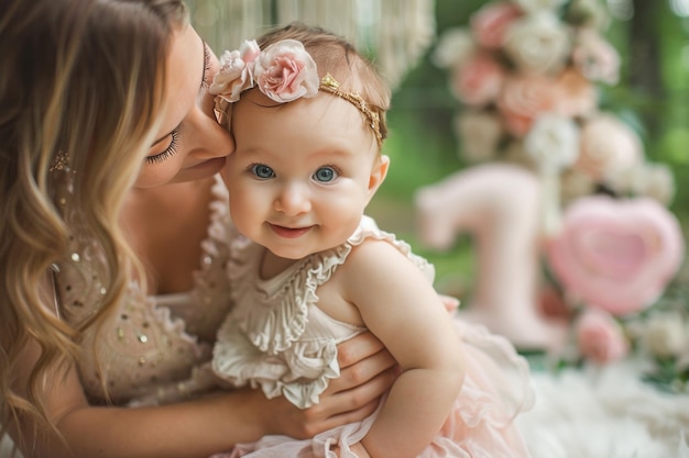 Bambino e madre festeggiano il primo compleanno