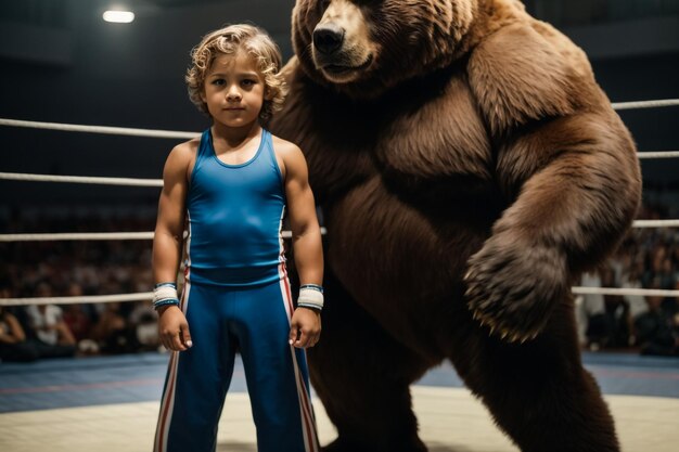 Bambino e orso di peluche sul pavimento