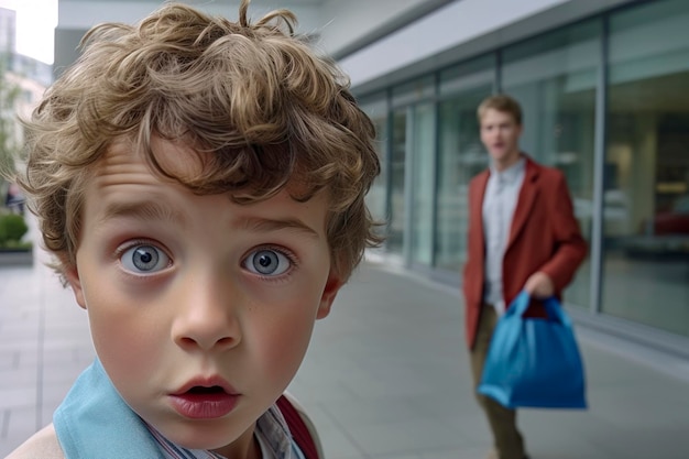 Bambino eccitato che scatta un selfie mentre fa la spesa