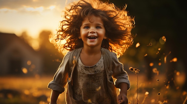 bambino felice che gioca in un campo d'estate