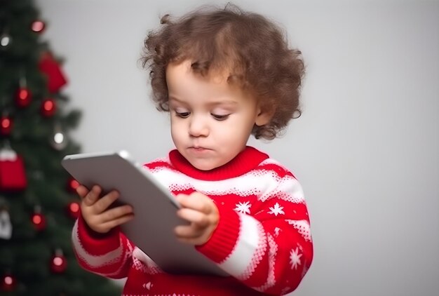 Bambino giovane curiosità assorto nella tavoletta digitale