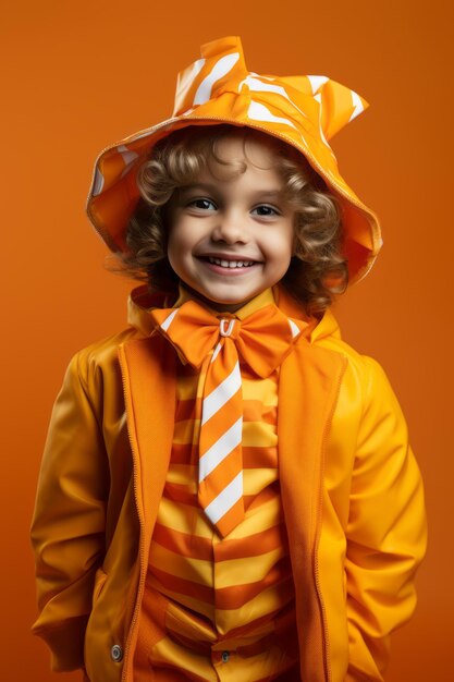 Bambino in costume di carnevale su sfondo colorato