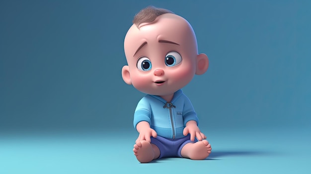 bambino in posa seduta in stile pixar