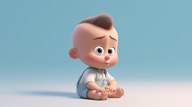 bambino in posa seduta in stile pixar