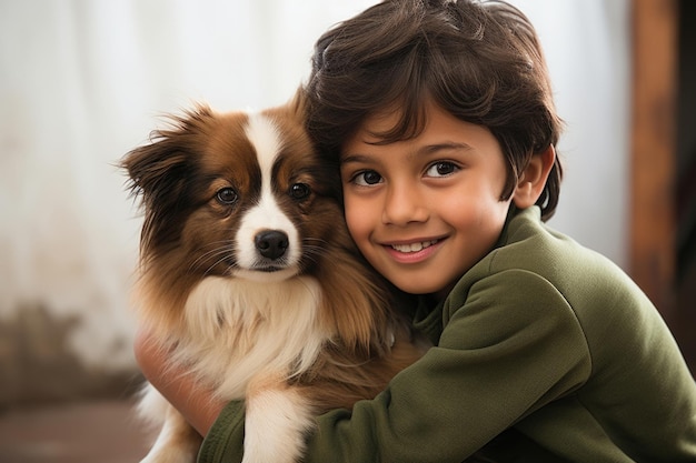 Bambino indiano che gioca con il cane