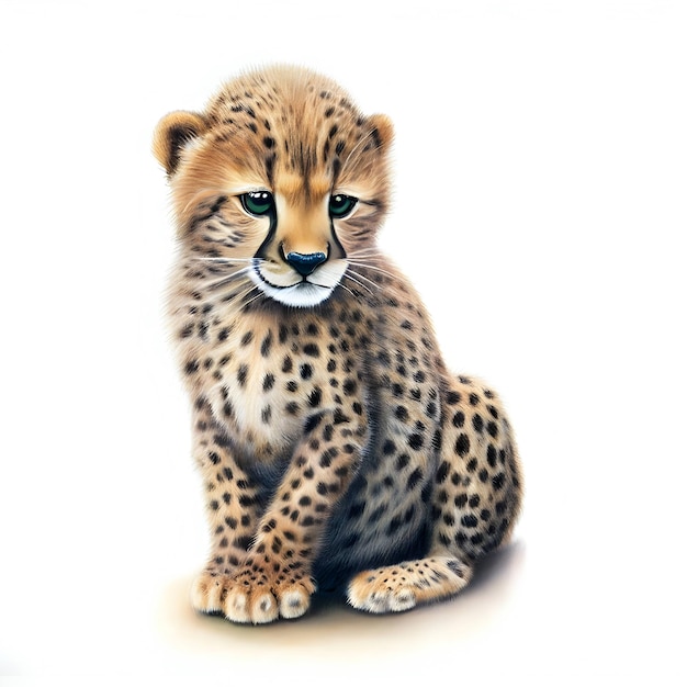 Bambino leopardo isolato su uno stile di disegno a sfondo bianco