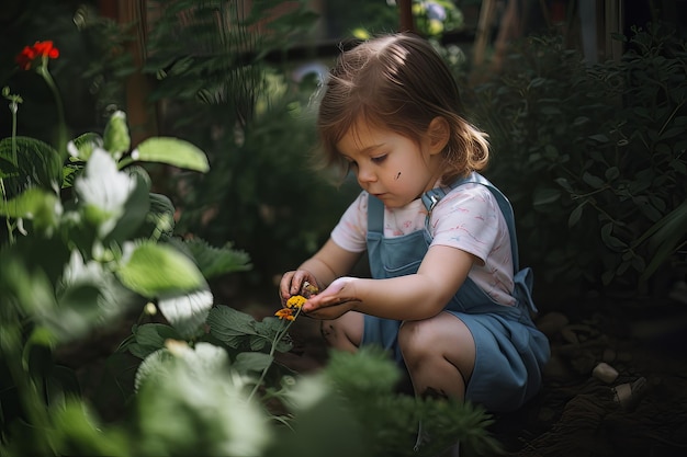 Bambino nel giardino di casa Illustrazione AI GenerativexA