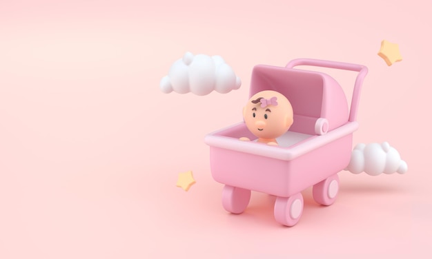 Bambino nel passeggino illustrazione 3D