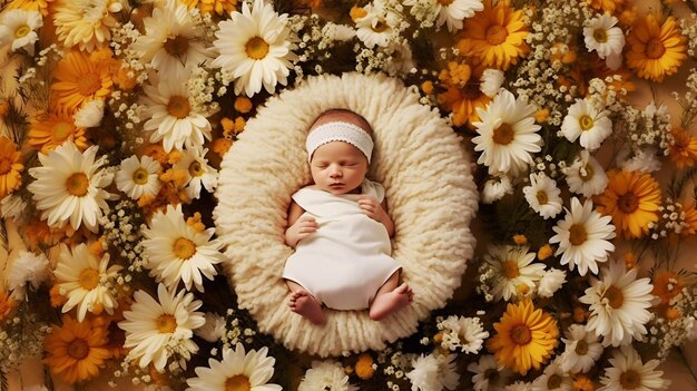 Bambino neonato avvolto in tessuto che dorme in un cesto ritratto di un bambino neonato che fa un pisolino