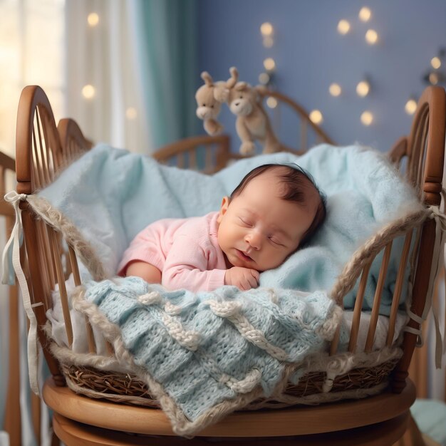 Bambino neonato nella culla Ritratto adorabile Momenti preziosi Sonno del neonato