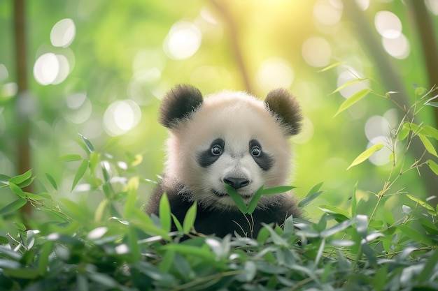 Bambino panda che mangia bambù nella foresta Giornata nazionale del panda