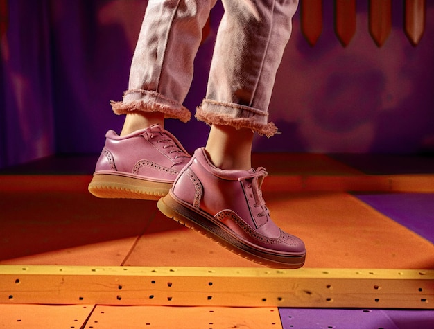 Bambino piccolo che indossa calzature che saltano su una barra nell'area giochi ai generato