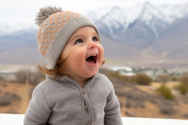 Bambino piccolo che indossa giacca grigia e cappello grigio Adatto alla moda o alle attività all'aperto