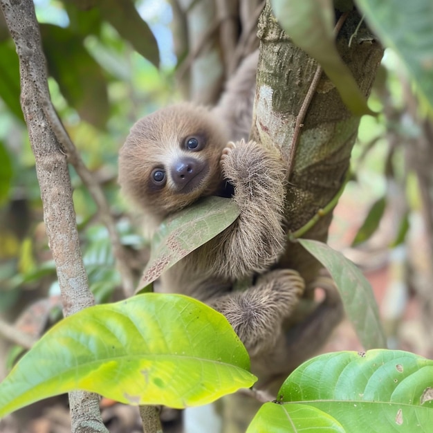 Bambino pigrone su un albero in Costa Rica