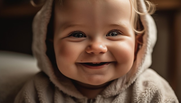 Bambino sorridente con i denti carino e giocoso all'aperto generato dall'intelligenza artificiale