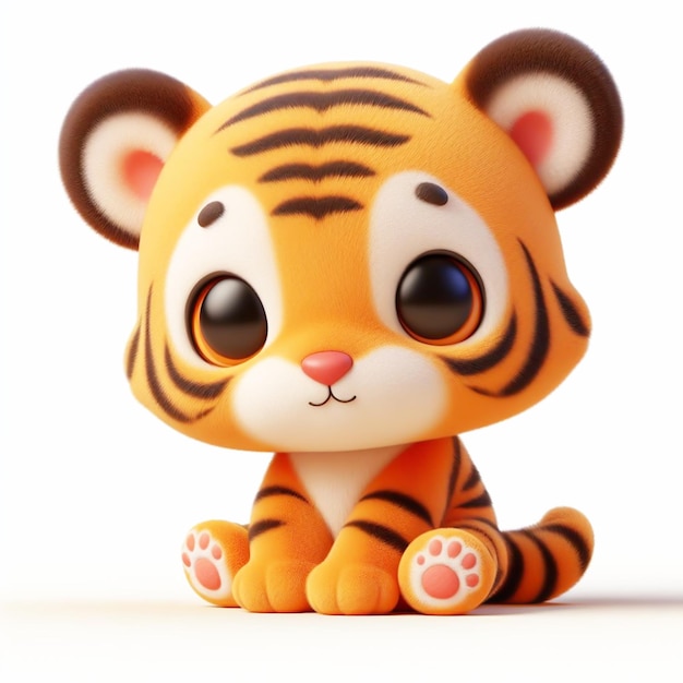 Bambino tigre 3D cartone animato divertente su sfondo bianco generato dall'AI