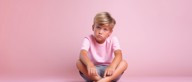 Bambino triste che soffre di depressione Spazio per la copia del bambino solitario Tristezza