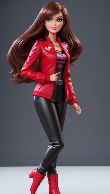 Bambola Barbie che indossa abiti di colore nero o rosso
