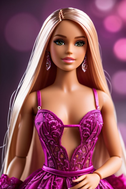 bambola barbie che indossa abiti di colore rosa o viola