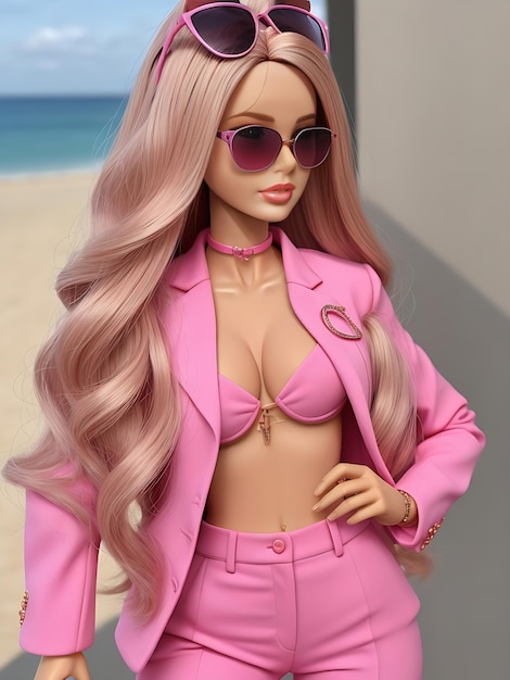 Bambola Barbie chic in abito rosa elegante da collezione