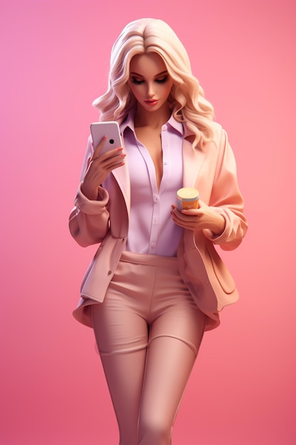Bambola Barbie con borsa della spesa e telefono in posa come modella