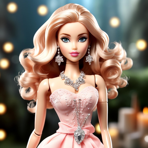 bambola Barbie con collana di diamanti e orecchini