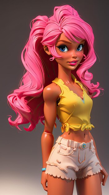 bambola barbie con i capelli rosa