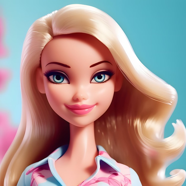 Bambola Barbie con lunghi capelli biondi immagine ravvicinata della testa