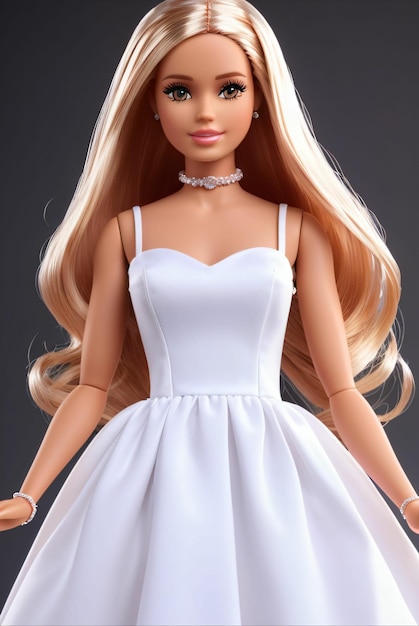 bambola barbie in abito bianco