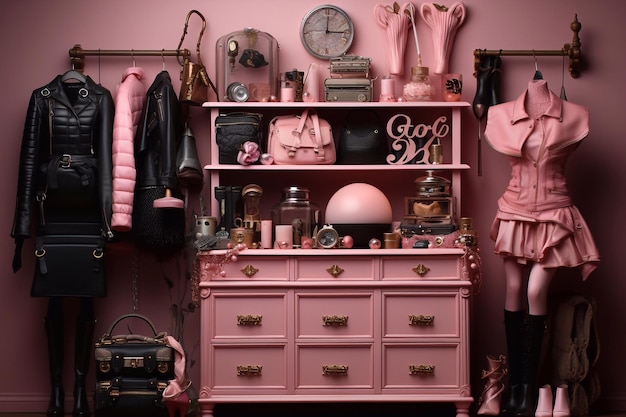 Bambola Barbie seduta su un divano rosa nello stile di trame lussuose generate dall'intelligenza artificiale