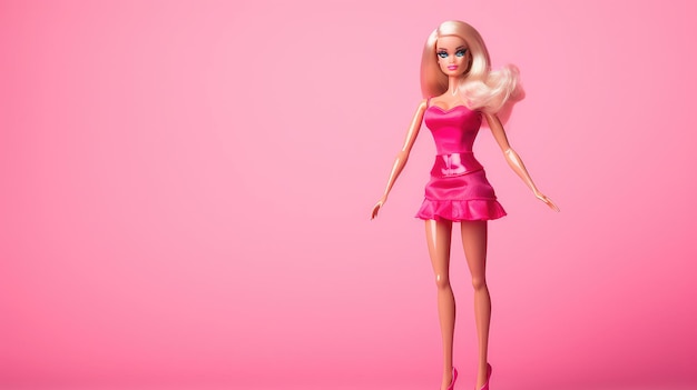 Bambola Barbie su uno spazio di copia di sfondo rosa