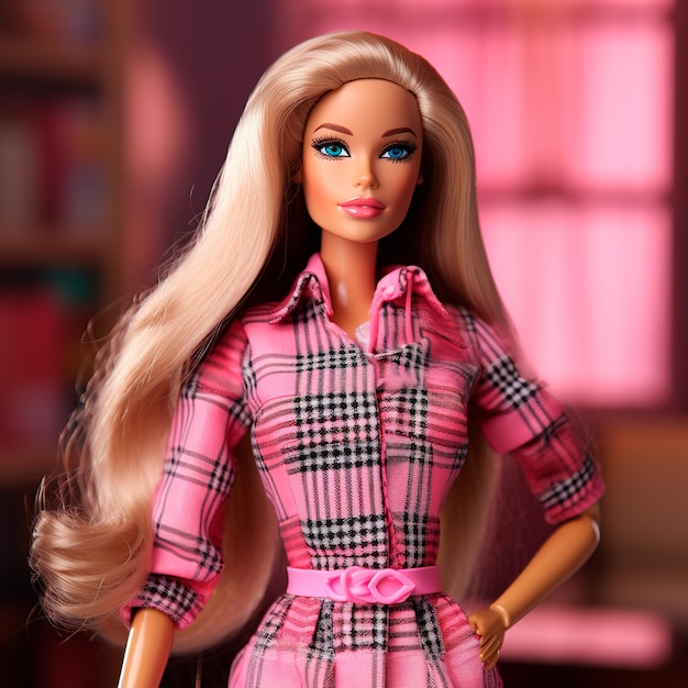 Bambola bionda del film Barbie 3D ultra realistica con abiti rosa