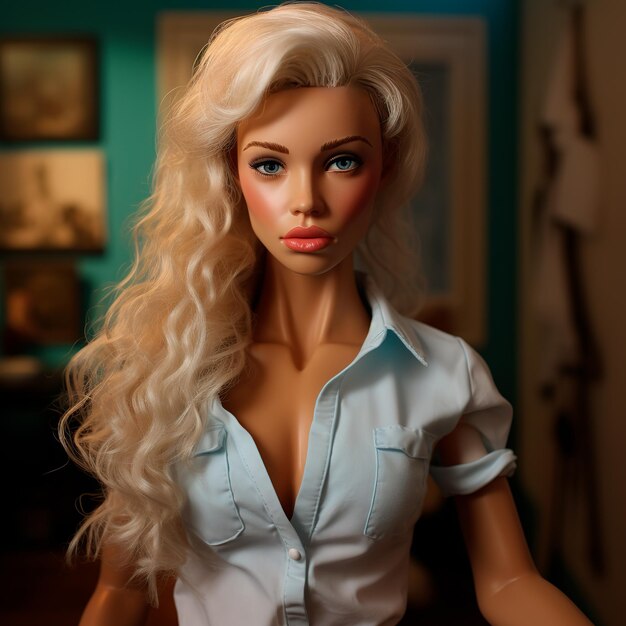 Bambola bionda del film Barbie 3D ultra realistica con abiti rosa