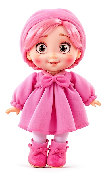 bambola rosa ragazza carina isolata su sfondo bianco